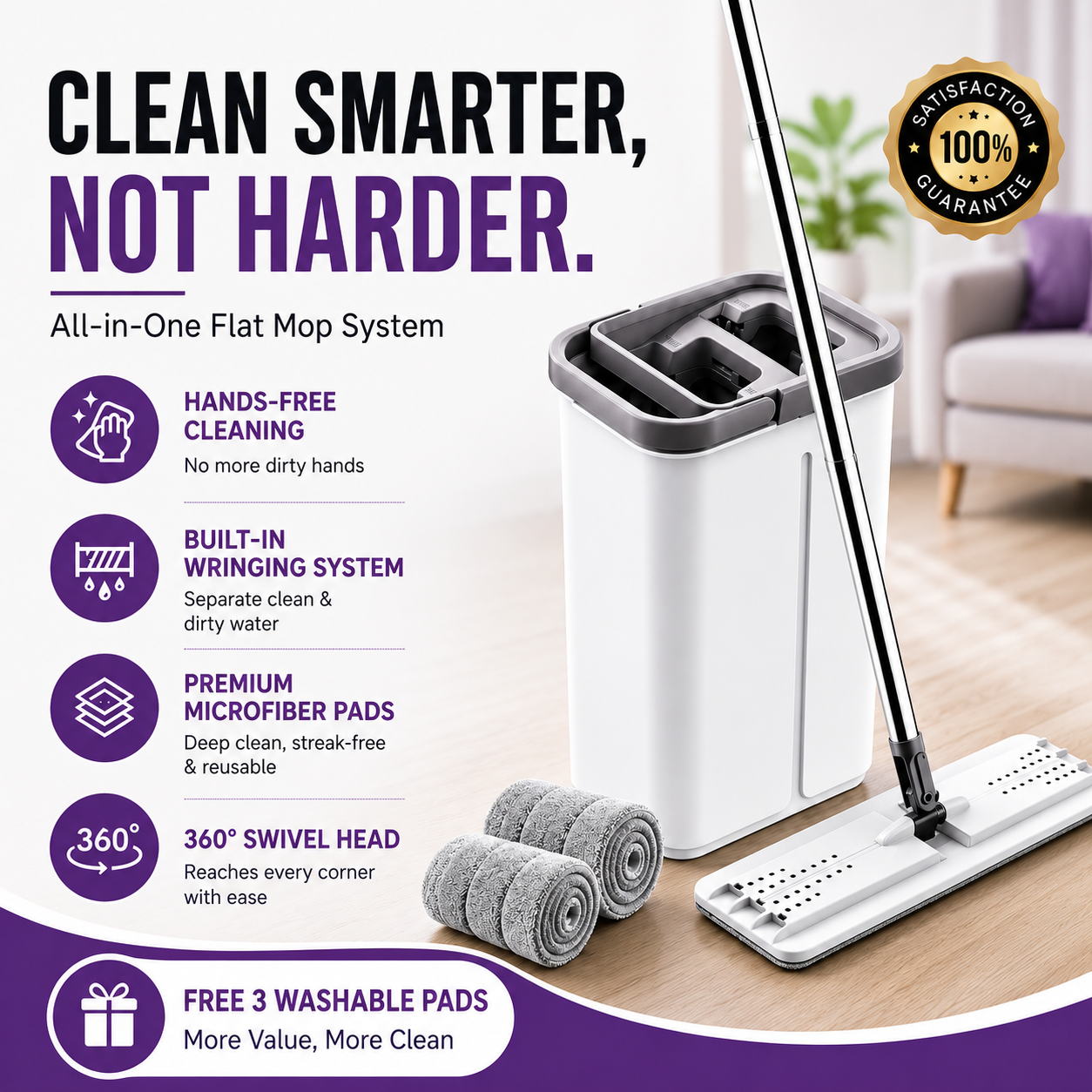 Flat Mop with Self Cleaning Bucket