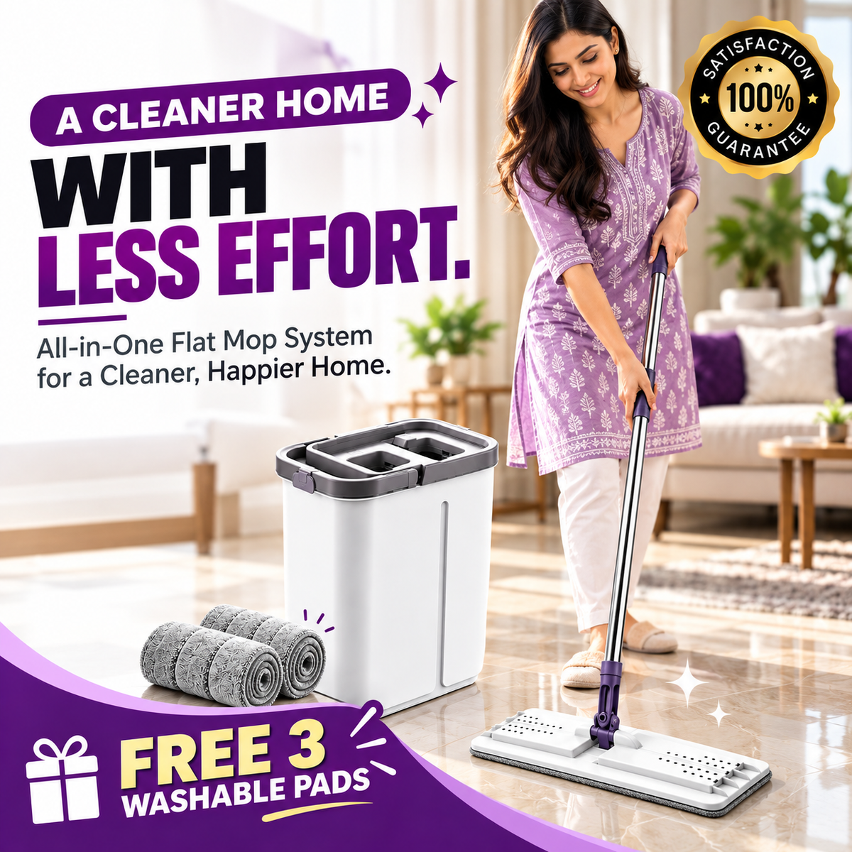 Flat Mop with Self Cleaning Bucket