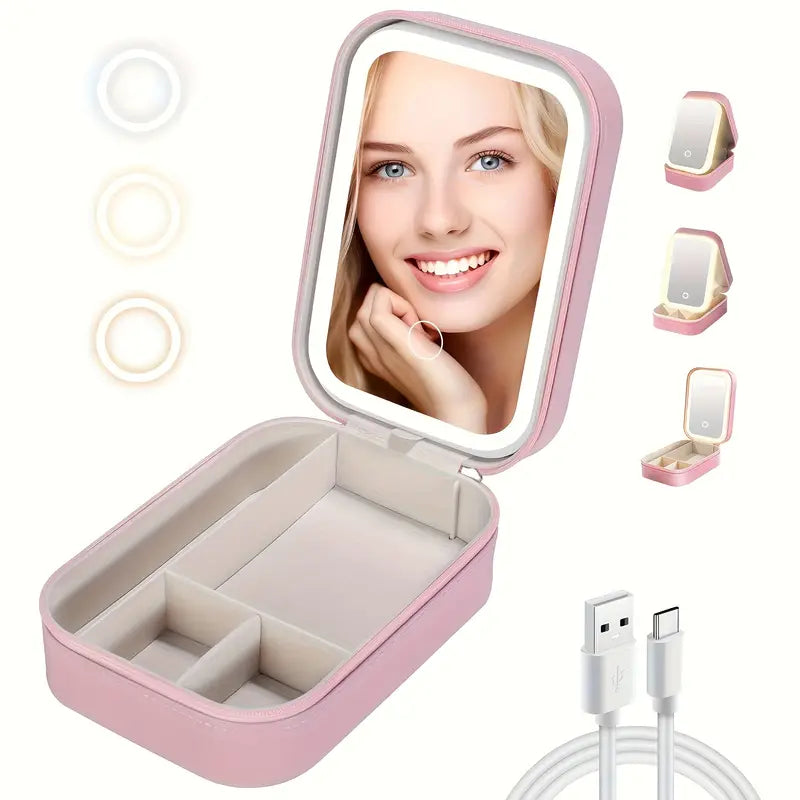 Portable Vanity Case - LED Makeup Mirror Box
